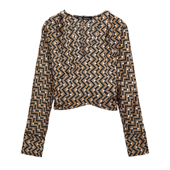Zara NWT Geometric Satin Print Cropped Top Small - Picture 2 of 13